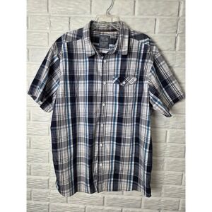 Mountain Hardwear Men's size XXL short sleeve Plaid button up Gray Blue Outdoor